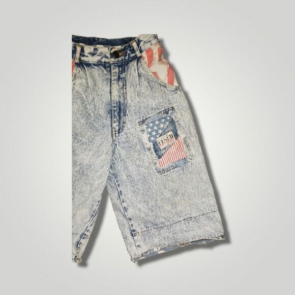 Vintage fused Patriotic jean hi rise shorts 5 / 6 - Picture 7 of 8
